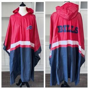 NFL Buffalo Bills Red Navy Blue Stripe Vinyl Waterproof Hooded Poncho One Size